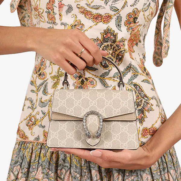 Túi Đeo Chéo Nữ Gucci Beige GG Monogram Mini Dionysus Top Handle Bag Màu Be - Túi xách - Vua Hàng Hiệu