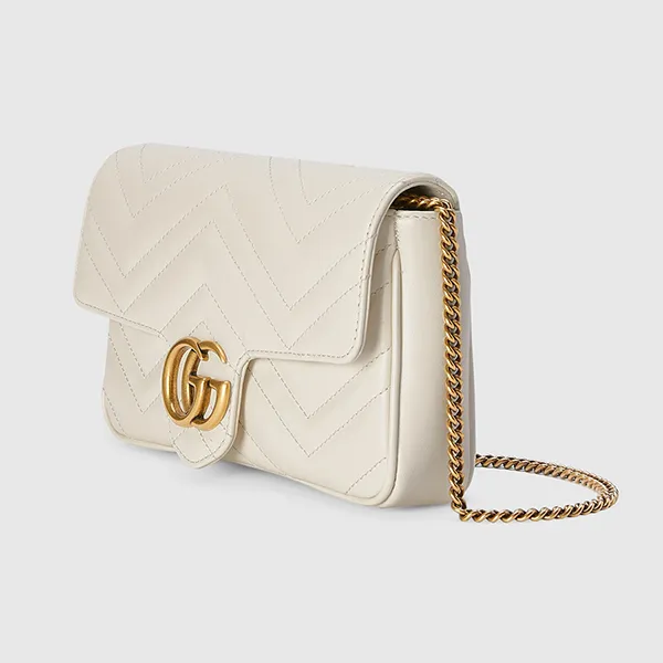 Túi Đeo Chéo Nữ Gucci GG Marmont Mini Leather Cross-Body Bag Màu Trắng Kem (Kèm Ví Đựng Thẻ)