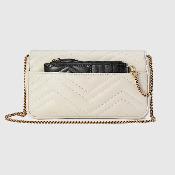Túi Đeo Chéo Nữ Gucci GG Marmont Mini Leather Cross-Body Bag Màu Trắng Kem (Kèm Ví Đựng Thẻ)