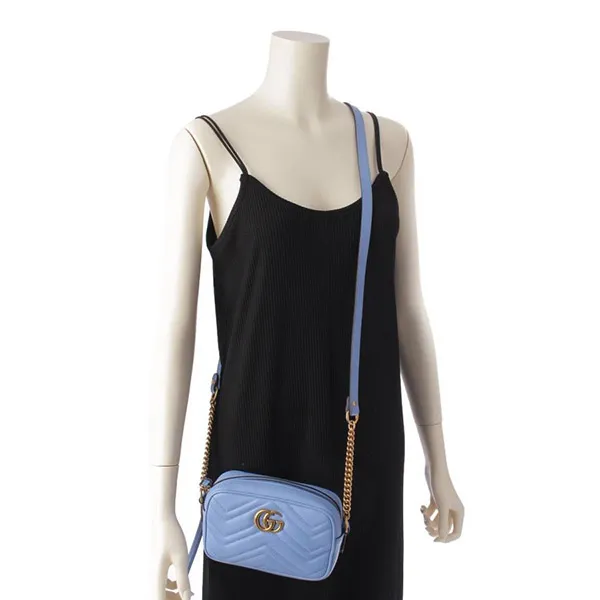 Túi Đeo Chéo Nữ Gucci GG Marmont Quilted Leather 448065 Màu Xanh Blue - Túi xách - Vua Hàng Hiệu