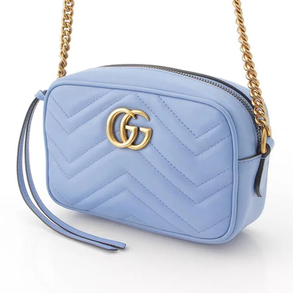 Túi Đeo Chéo Nữ Gucci GG Marmont Quilted Leather 448065 Màu Xanh Blue - Túi xách - Vua Hàng Hiệu