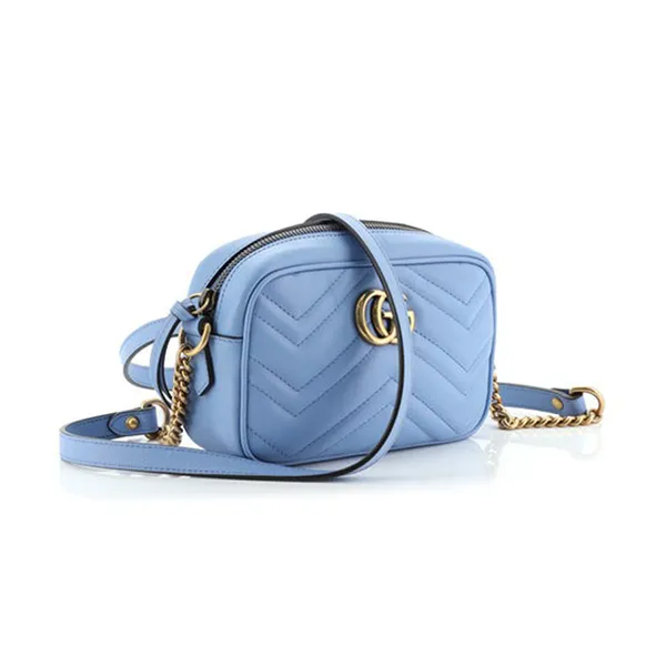 Túi Đeo Chéo Nữ Gucci GG Marmont Shoulder Bag Matelasse Leather Mini Màu Xanh Dương