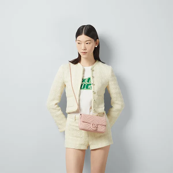 Túi Đeo Chéo Nữ Gucci GG Marmont Super Mini Bag Pink Màu Hồng (Kèm Ví Đựng Thẻ)