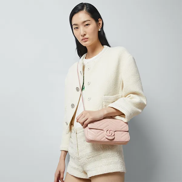 Túi Đeo Chéo Nữ Gucci GG Marmont Super Mini Bag Pink Màu Hồng (Kèm Ví Đựng Thẻ)