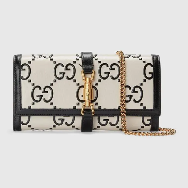 Túi Đeo Chéo Nữ Gucci Jackie 1961 GG Chain Wallet 652681UGMBG9063 Màu Kem Phối Đen