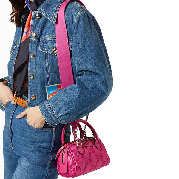 Túi Đeo Chéo Nữ Gucci Mini Top-Handle Bag In GG Matelassé Leather Màu Hồng