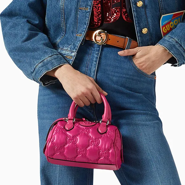 Túi Đeo Chéo Nữ Gucci Mini Top-Handle Bag In GG Matelassé Leather Màu Hồng