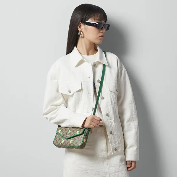 Túi Đeo Chéo Nữ Gucci Surdragon Double G Mini Crossbody Bag Màu Xám Phối Xanh