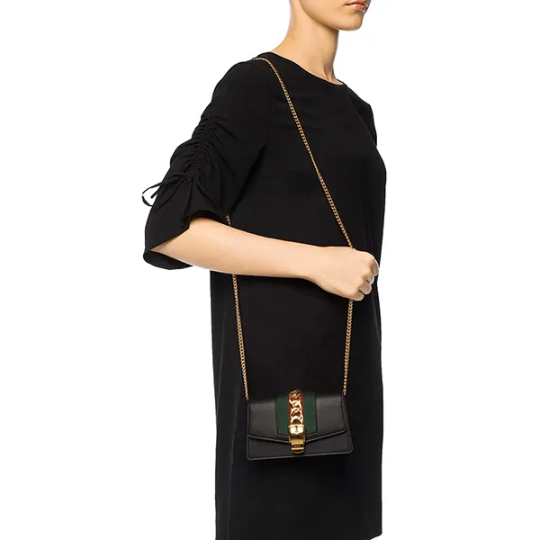 Túi Đeo Chéo Nữ Gucci Sylvie Leather Mini Chain Bag 494646-CWLSG-1060 Màu Đen - Túi xách - Vua Hàng Hiệu