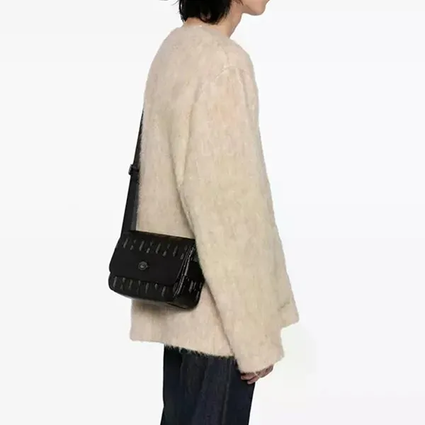 Túi Đeo Chéo Nữ Lacoste Nomogramme Leather Flap Crossbody Bag Màu Đen