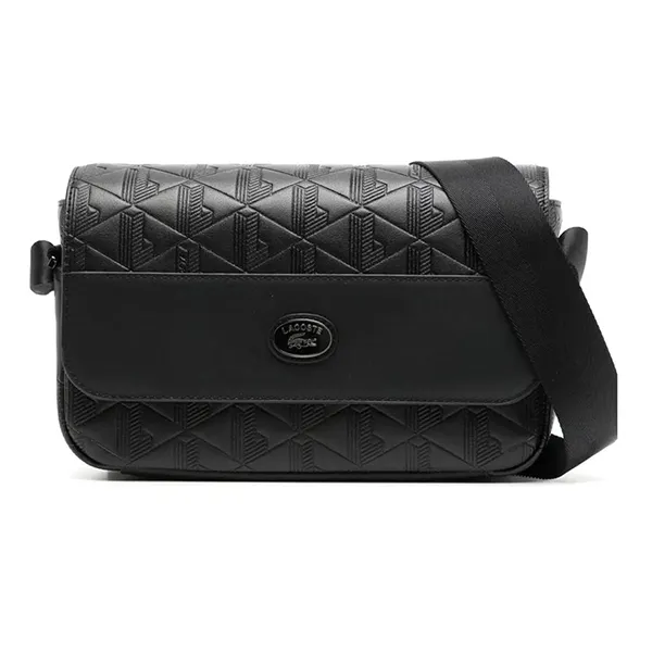 Túi Đeo Chéo Nữ Lacoste Nomogramme Leather Flap Crossbody Bag Màu Đen