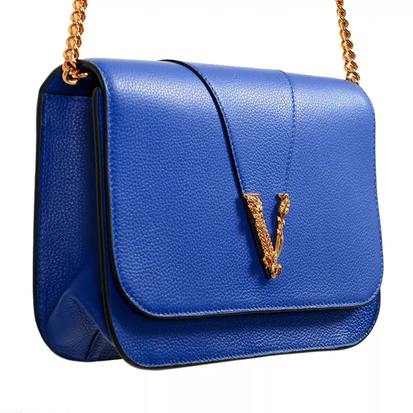 Túi Đeo Chéo Nữ Versace Women's Blue 100% Leather V-Logo Crossbody Shoulder Bag Màu Xanh Blue