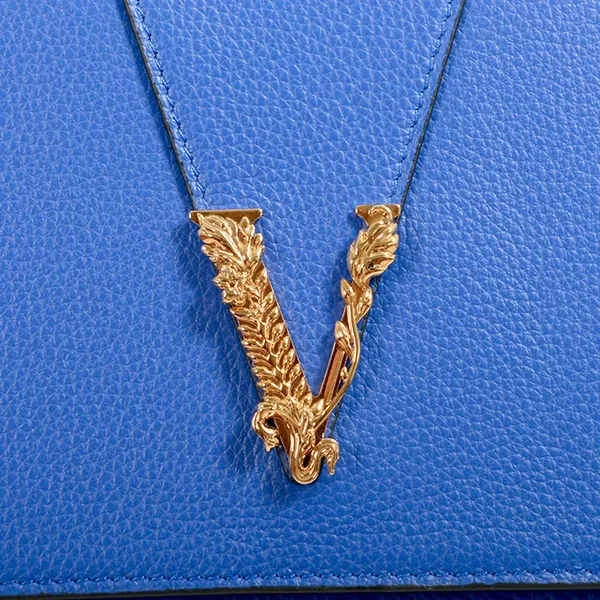 Túi Đeo Chéo Nữ Versace Women's Blue 100% Leather V-Logo Crossbody Shoulder Bag Màu Xanh Blue