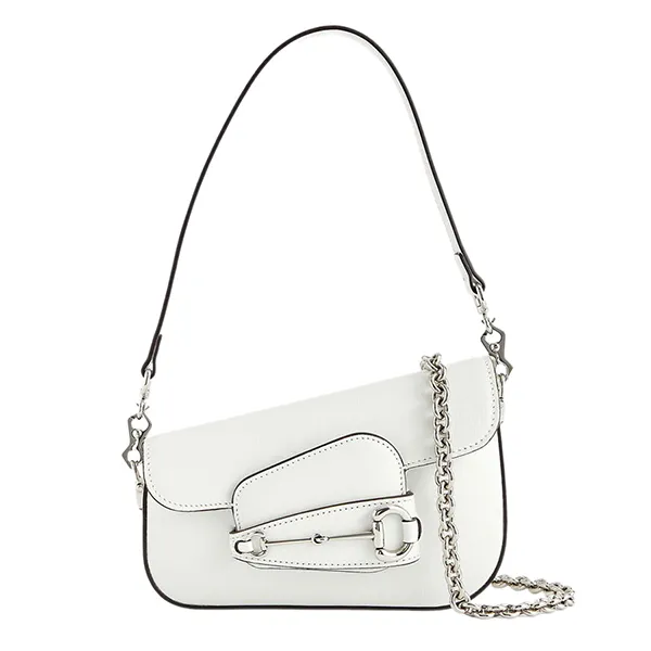 Túi Đeo Vai Nữ Gucci Horsebit 1995 Leather Shoulder Bag Màu Trắng - Túi xách - Vua Hàng Hiệu