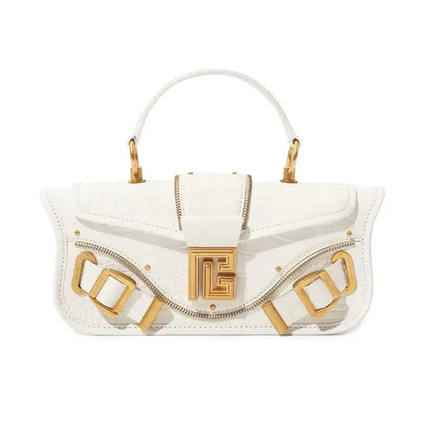 Túi Đeo Vai Nữ Balmain Blaze Clutch Bag In Crocodile-Embossed Màu Trắng