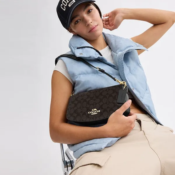 Túi Đeo Vai Nữ Coach Andrea Shoulder Bag In Signature Canvas CV973 Màu Nâu Đen