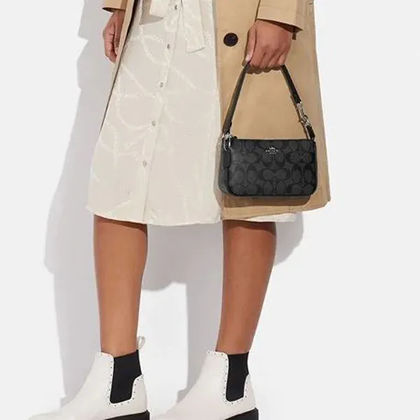 Túi Đeo Vai Nữ Coach Shoulder Bag Nolita 19 In Signature Canva Im/Graphite/Black C3308 Màu Đen Xám