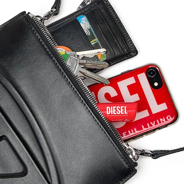 Túi Đeo Vai Nữ Diesel 1DR Twin-Double-Pouch Shoulder Bag In Printed Leather X10330PR818 Màu Đen - Túi xách - Vua Hàng Hiệu