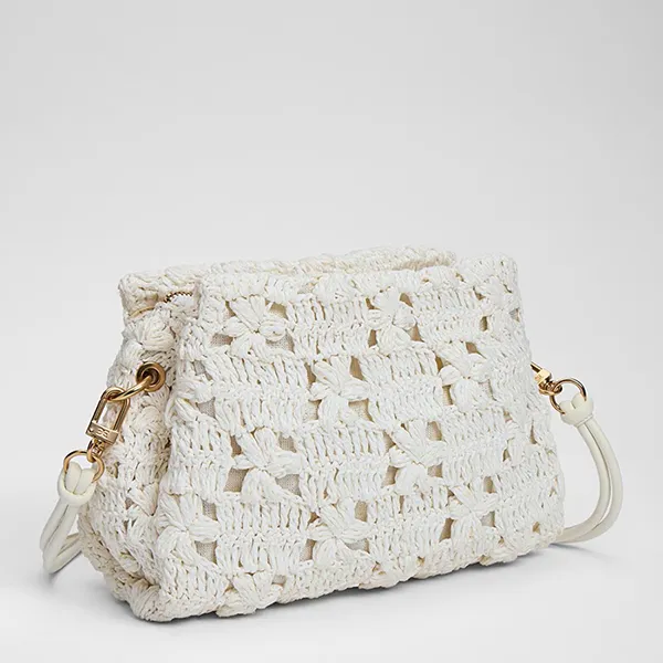 Túi Đeo Vai Nữ Sam Edelman Layla Floral Raffia Shoulder Bag/Clutch Eggshell Raffia Blanc White Màu Trắng