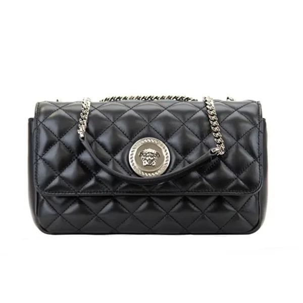 Túi Đeo Vai Nữ Versace Quilted Leather Shoulder Bag With Magnetic Button Màu Đen