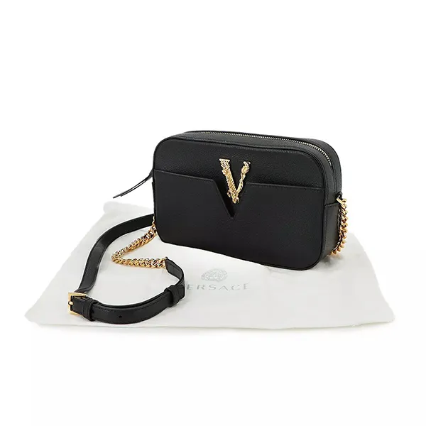 Túi Đeo Vai Nữ Versace Virtus Shoulder Bag Leather Black 1005969 Purse 90268111 Màu Đen