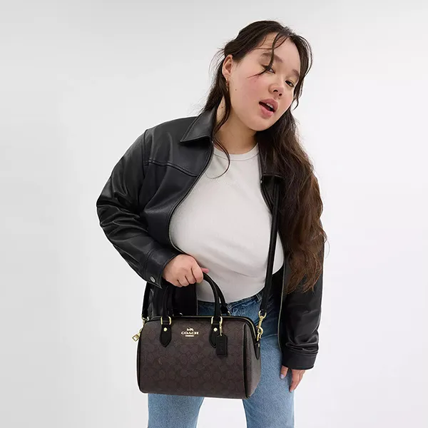 Túi Xách Coach Rowan Satchel In Signature Canvas CV961 Màu Nâu/Đen