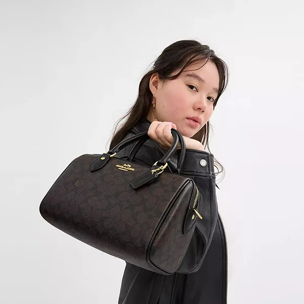 Túi Xách Coach Rowan Satchel In Signature Canvas CV961 Màu Nâu/Đen