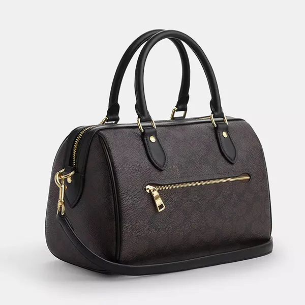Túi Xách Coach Rowan Satchel In Signature Canvas CV961 Màu Nâu/Đen