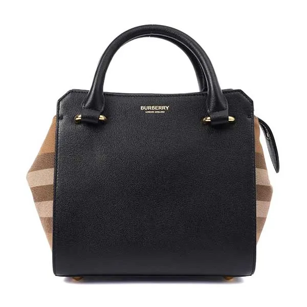 Túi Xách Tay Nữ Burberry Banwell Tote In Black Leather Màu Đen Nâu