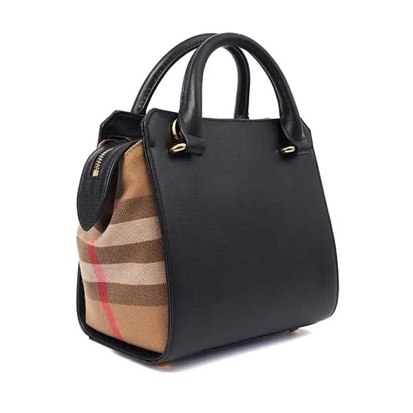 Túi Xách Tay Nữ Burberry Banwell Tote In Black Leather Màu Đen Nâu