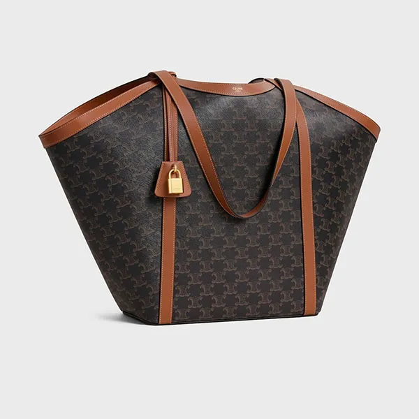 Túi Xách Tay Nữ Celine Large Cabas In Triomphe Canvas And Calfskin Màu Nâu - Túi xách - Vua Hàng Hiệu