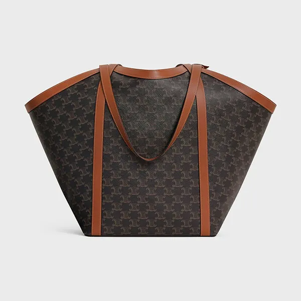 Túi Xách Tay Nữ Celine Large Cabas In Triomphe Canvas And Calfskin Màu Nâu - Túi xách - Vua Hàng Hiệu
