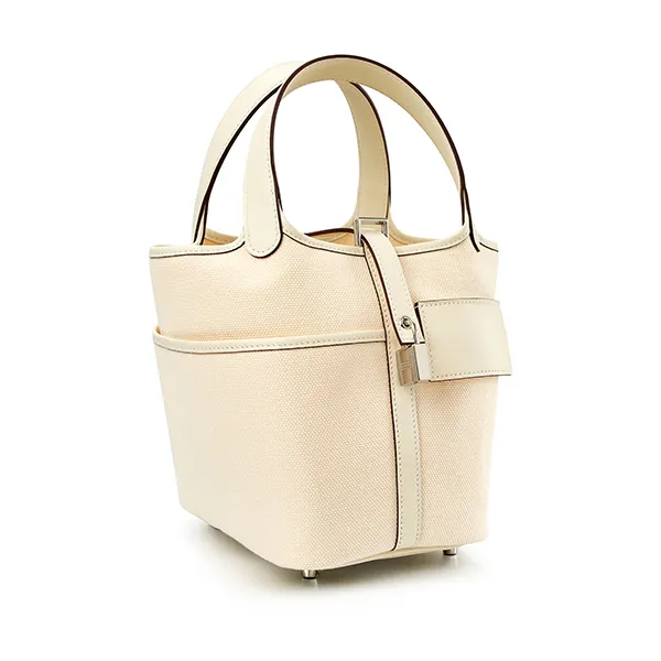 Túi Xách Tay Nữ Hermès Nata Swift Toile Goeland Cargo Picotin Lock 18 Màu Kem
