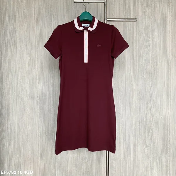 Váy Polo Nữ Lacoste Semi Pique Slim Fit Polo Dress EF5782 4GD Màu Đỏ Đô Size 34