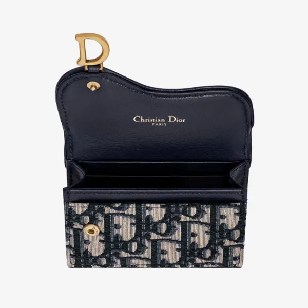 Ví Đựng Thẻ Nữ Dior Saddle Flap Card Holder S5611CTZQ-M928 Màu Xanh Be