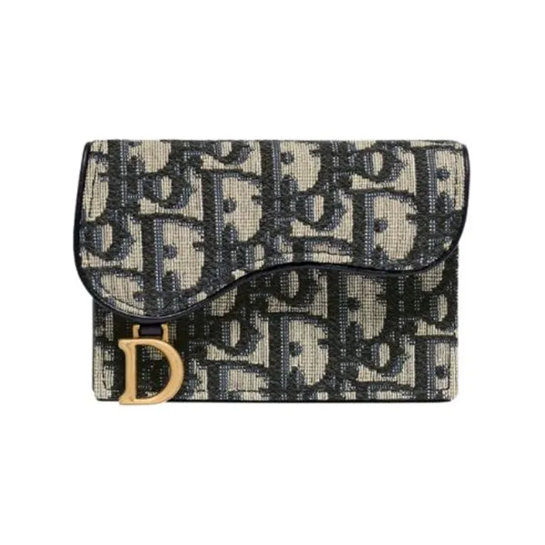 Ví Đựng Thẻ Nữ Dior Saddle Flap Card Holder S5611CTZQ-M928 Màu Xanh Be