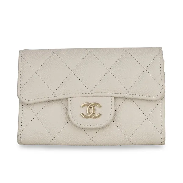 Ví Đựng Thẻ Nữ Chanel Classic Flap Card Holder Caviar Màu Trắng Kem - Túi xách - Vua Hàng Hiệu