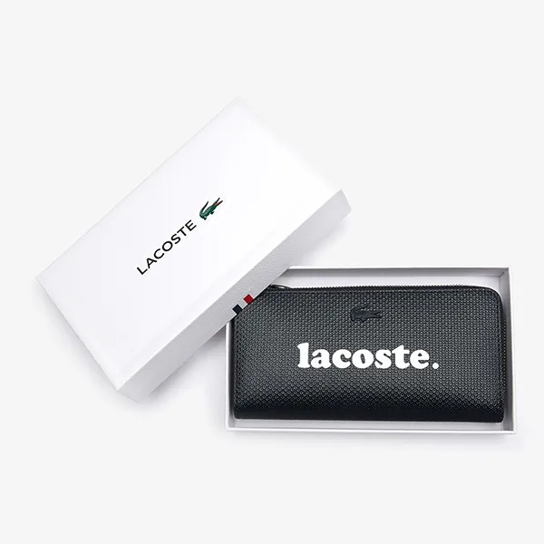 Ví Nữ Lacoste Women's Chantaco Branded Piqué Leather Zip Wallet NF3073AD 144 Màu Đen