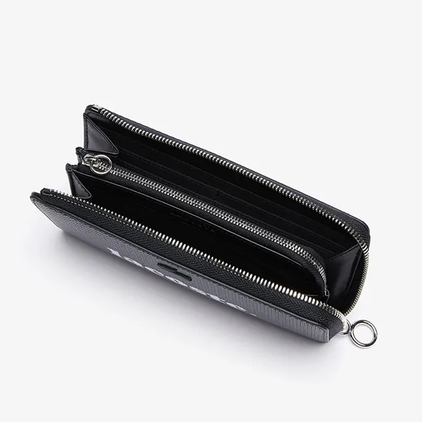 Ví Nữ Lacoste Women's Chantaco Branded Piqué Leather Zip Wallet NF3073AD 144 Màu Đen