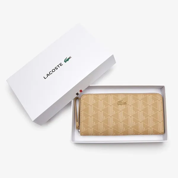 Ví Nữ Lacoste Women's Monogram Print Zip Wallet NF3958 Màu Be