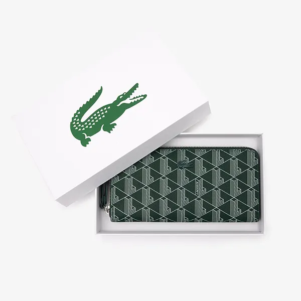 Ví Nữ Lacoste Women's Monogram Print Zip Wallet NF3958 Màu Xanh Lá