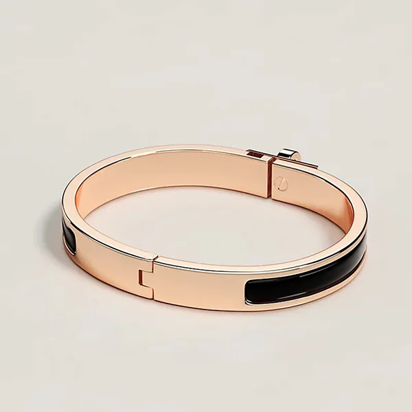Vòng Đeo Tay Nữ Hermès Mini Clic Kelly Bracelet H200004FO01PM Màu Đen/ Vàng Hồng - Trang sức - Vua Hàng Hiệu