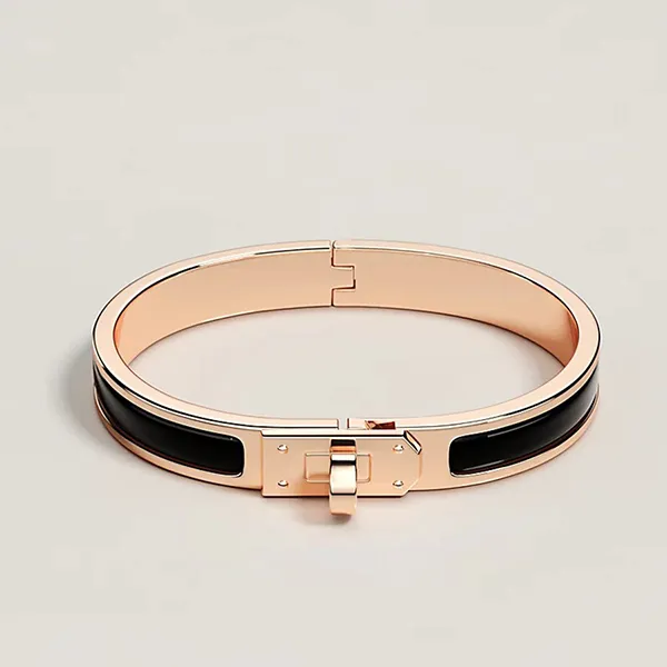 Vòng Đeo Tay Nữ Hermès Mini Clic Kelly Bracelet H200004FO01PM Màu Đen/ Vàng Hồng - Trang sức - Vua Hàng Hiệu