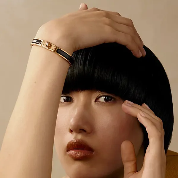 Vòng Đeo Tay Nữ Hermès Mini Clic Kelly Bracelet H200004FO01PM Màu Đen/ Vàng Hồng - Trang sức - Vua Hàng Hiệu