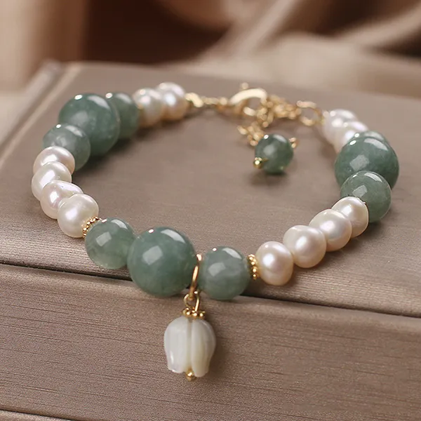Vòng Đeo Tay Nữ Kya Jewel Ngọc Trai Jade Blossom JB21 Màu Trắng/Xanh/Vàng - Trang sức - Vua Hàng Hiệu