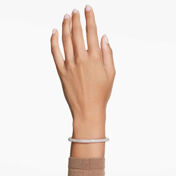 Vòng Đeo Tay Nữ Swarovski Meteora Bangle Snow Pavé, White, Rose Gold-tone Plated 5688610 Màu Vàng Hồng Size M
