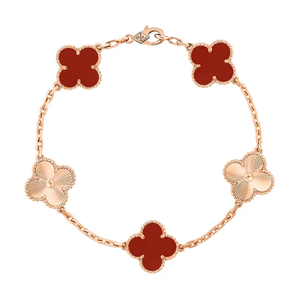 Vòng Đeo Tay Nữ Van Cleef & Arpels Vintage Alhambra Bracelet 5 Motifs VCARP7RP00 Màu Vàng Hồng/Đỏ - Trang sức - Vua Hàng Hiệu