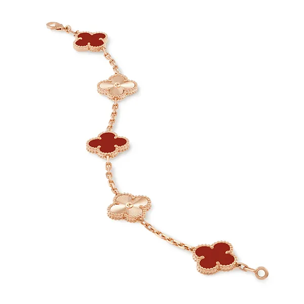 Vòng Đeo Tay Nữ Van Cleef & Arpels Vintage Alhambra Bracelet 5 Motifs VCARP7RP00 Màu Vàng Hồng/Đỏ - Trang sức - Vua Hàng Hiệu