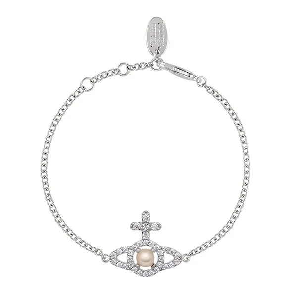 Vòng Đeo Tay Nữ Vivienne Westwood Olympia Pearl Chain Bracelet Màu Bạc