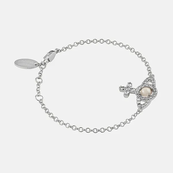 Vòng Đeo Tay Nữ Vivienne Westwood Olympia Pearl Chain Bracelet Màu Bạc